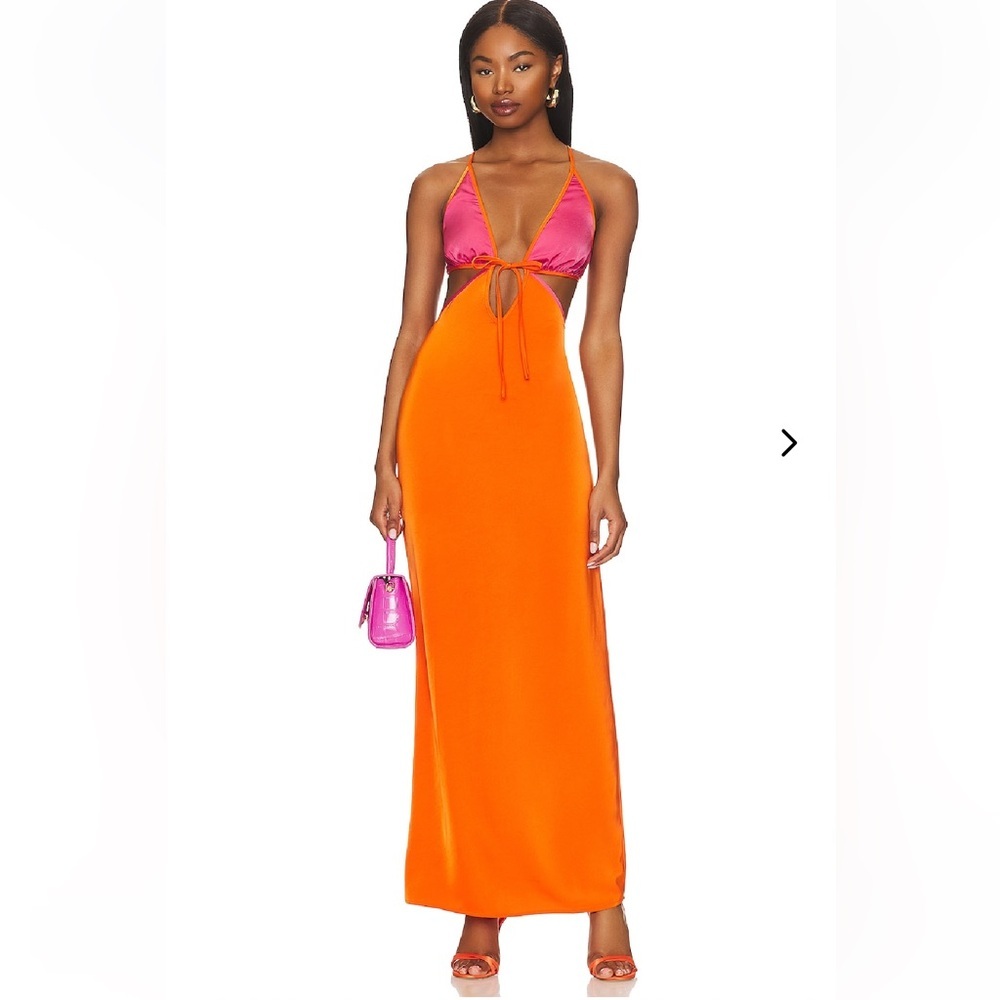 Lovers + Friends Orange Maxi Dress with Pink Bodice